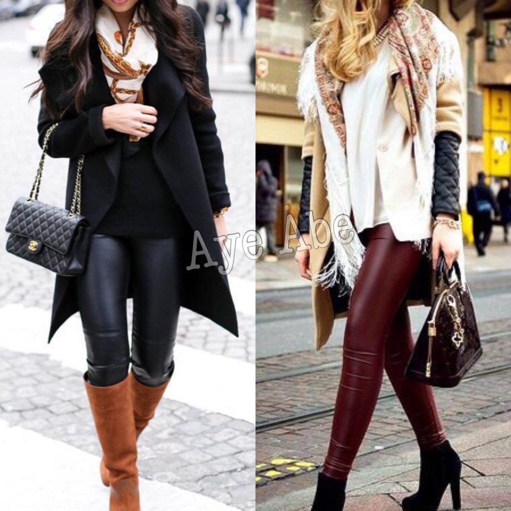 Faux Leather High Waisted Leggings Fleece LINED